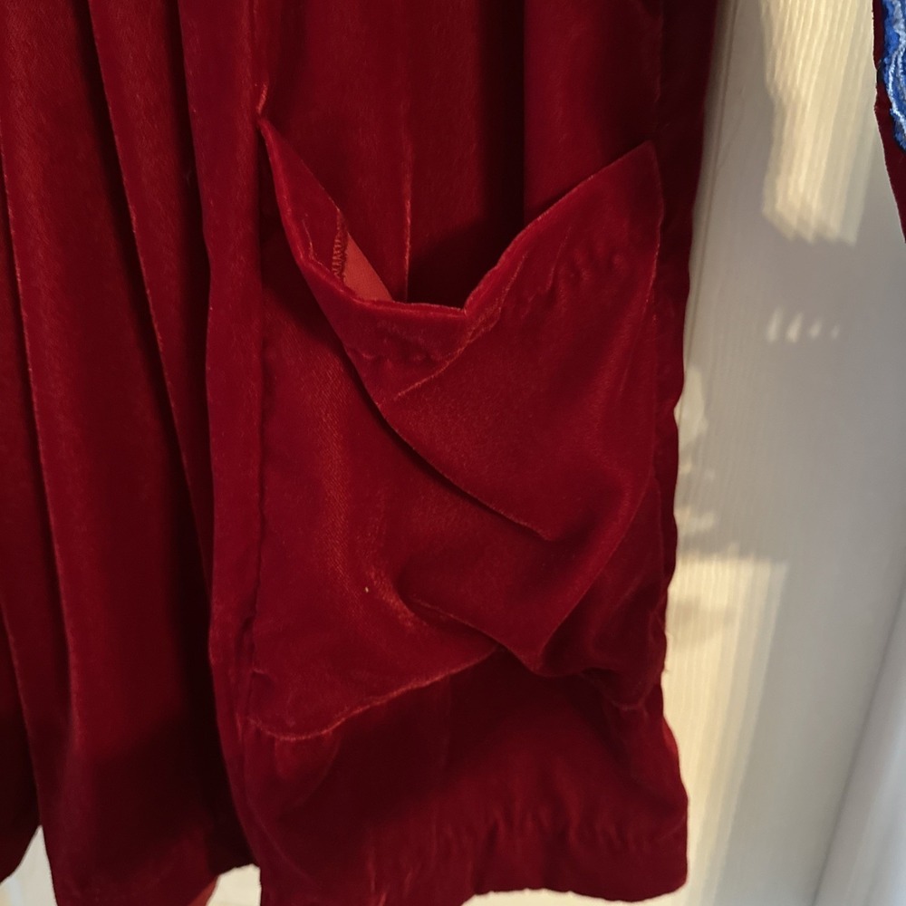 Free People Red Velvet Mini Dress Embroidered Details Size Small - Picture 4 of 13